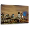 Feeby Quadro Tela Non Tessuta USA NY Ponte di Brooklyn 60x40 cm Foto d'Arte Decorazione Murale Corridoio New York City Grattacieli Skyline Manhattan di notte marrone