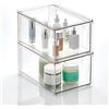 mDesign Organizer cosmetici - Contenitore plastica ideale per saponi, creme, shampoo, asciugamano e altro ancora - Scatola con cassetto interno estraibile - Set da 2 - trasparente