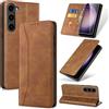 Phoona Cover per Samsung Galaxy S23 5G con 1 Vetro Temperato, Custodia Portafoglio Pelle PU Alta Qualità [Blocco Rfid][Antiurto][Magnetica][Porta Carte][Funzione Supporto] Libro Case Marrone