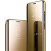 Jacyren Custodia a libro per Samsung Galaxy S7 Edge, in pelle, a specchio, per S7, rigida, 360 °, in PC traslucido, con funzione leggio, colore: Oro