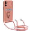 BGHHEU Cover con Cordino per Samsung Galaxy A05s,Custodia con Collana Collo Silicone Antiurto Case,Protezione Fotocamera Slot Carte 360° Anello Supporto,Silicone Case,Pink