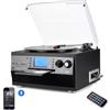 FEKTIK Giradischi Bluetooth 10 in 1 con altoparlante integrato, lettore CD cassette e radio FM, AUX in USB, registrazione MP3, jack per cuffie, sistema stereo compatto per la casa