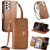 FERLAN Cover per Samsung Galaxy A72 5G, Fiori Custodia a Libro Portafoglio Antiurto in Pelle PU Flip Case Interna Silicone con Porta Carte, Supporto, Chiusura Magnetica e Cinturino, Marrone