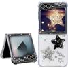 Abbery Custodia per Samsung Galaxy Z Flip 5/Z Flip 6/Z Flip 7 FE Custodia Glitter Trasparente con 3D Bianco e Nero Stelle Antiurto Anti Graffio Donne e Ragazze Antiurto Cover
