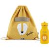 Upstitch Studio Trixie, Zaino e Borraccia per Bambini, per l'Asilo e Chitarra, Personalizzato con Nome Singolo o Come Set, Leone, Set: Turnbeutel + Flasche 350ml