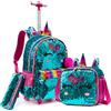 Egchescebo Borse scolastiche Zaino per bambini con unicorno rotolante per ragazze Bagagli per bambini Valigia per bambini con ruote Trolley Zaini con ruote per ragazze Borse da viaggio 3 pezzi Zaino