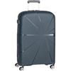 American Tourister Trolley Taglia L espandibile. Possiede 4 ruote, chiusura integrata con combinazione a 3 cifre con funzione TSA. Dispone di una doppia tasca interna con zip e cinturino ferma abiti