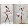 DRW Set di 2 Quadri su Tela con Ballerine dipinte a Mano in Bianco e Marrone, 3,5 x 80 x 120 cm