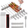 Woobroo Set di 10 spiedini per barbecue da 45 cm, in acciaio inox, con telaio per barbecue, spazzola per barbecue, accessori per barbecue all'aperto e giardino