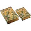 DRW Set di 2 scatole per Libri Decorate con Fiori e Uccelli, in Giallo e Verde, 6,5 x 30,2 x 20,5 cm
