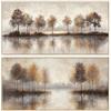 DRW Set di 2 quadri su tela con paesaggio di Rio e alberi con cornice in legno naturale in bianco, verde e giallo, 120 x 60 x 3,5 cm