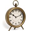 MICWIC Orologio da tavolo vintage con finitura in oro antico, orologio da tavolo vintage dorato su supporto, orologio da scrivania decorativo e da mensola, orologio da camino rustico senza ticchettio, 26,2 x