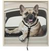 DRW Quadro con Cornice in Legno con Cane in Auto, Bianco, Nero e Beige, 3,5 x 60 x 60 cm
