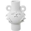 DRW Vaso da Tavolo con Manici e Rondini, in Ceramica, Bianco, Finitura Sabbia, 26 x 15 x 15 cm