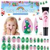 EBANKU Unghie finte per bambini di Natale, set di 24 unghie finte a mandorla EBANKU, kit completo, in acrilico verde con design albero di Natale carino e colla per unghie, per ragazze