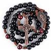 Nazareth Store Rosario cattolico realizzato a mano in legno massello di olivo e rosso scuro, collana da preghiera con medaglia in rame antico e crocifisso, regalo per uomo