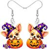 RAIDIN Acrilico creativo carino cane Halloween con orecchini zucca per le donne ragazze cappello mago cucciolo pendenti Orecchini gioielli per gli amanti degli animali domestici