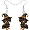 RAIDIN Acrilico creativo carino cane Halloween con orecchini zucca per le donne ragazze cappello mago cucciolo pendenti Orecchini gioielli per gli amanti degli animali domestici