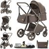 GLOKID Passeggino 3 in 1，Passeggino Canne，Trio，Con Seggiolino Accessori，Adattatori universali，Passeggino per bambini fino a 25 kg，4 ruote con ammortizzatori，navicella，grandi ruote (H2 Cioccolato)