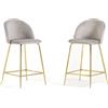 Idea New Garden Srl Set di 2 sgabelli da interno in velluto imbottito con gambe in metallo - design moderno ed elegante, ideale per isole cucina e zone pranzo - SARA XL - Grigio chiaro/oro