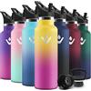 Motswedi Borraccia Termica Bambini, 500ml Con 2 Tappi, Borraccia con Cannuccia, Doppia Parete, Bottiglia Termica, A Prova di Perdite, Bottiglia acqua Per Scuola, Campeggio, Palestra, Giallo Rosa
