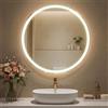 SONGMICS Specchio Bagno con Luce, Specchio da Parete Rotondo, Funzione Antiappannamento, Tonalità e Luminosità Regolabili, Trucco, Camera da Letto Bagno, 61 cm, Bianco Nuvola LWM211WC02