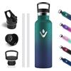Vikastar Bottiglia termica da 500 ml senza BPA, bottiglia d'acqua in acciaio inox, riutilizzabile, per mantenere 12 ore calda/24 freddo, bottiglia d'acqua per bambini, sport, fitness, verde e blu