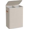 SONGMICS Cesto Portabiancheria, Porta Biancheria Sporca da 170 L, 2 Scomparti, Montaggio Facile, con Coperchio Maniglie, Sacchi Interni Rimovibili, 56 x 40 x 75 cm, Beige Cappuccino LCB813L01