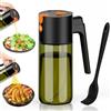 Euqvunn Spruzzino Olio 500 ml, 2-in-1 Spray & Versatore, Vetro Blocca Luce, Oliera Spray Ricaricabile per Cucina, Friggitrice ad Aria, Insalata e Grigliate, con Pennello (Nero)