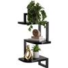 hi-home Set di 3 mensole angolari sospese, in legno rustico, colore nero | Mensola angolare nera in legno, decorazione da parete e portaoggetti per la cameretta dei bambini, bagno, soggiorno e cucina