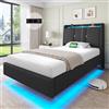Brinlawb Letto Flottante 90x200 Testiera Imbottita, LED e USB, Grigio | Vano nascosto, 2 prese AC, USB-A/C, 60.000 colori RGB, modalità musica, struttura silenziosa, montaggio facile, comfort plus