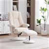 NuvlaGu Poltrona relax ergonomica con funzione massaggio e calore, girevole a 360°, con funzione sdraiata e sgabello, per soggiorno, camera da letto, beige + ciniglia