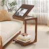 AQIMUELE Tavolino laterale in legno, tavolo per divano con ruote, a forma di C, tavolino da caffè mobile,40P x 40l x 63H cm,per caffè e computer portatile (Noce)