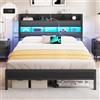 AOGLLATI Letto Matrimoniale 140x200 con Contenitore Struttura Letto | Letto Contenitore con LED e USB Struttura Letto Matrimoniale con Testata Imbottita,Struttura del letto in metallo Lino Grigio