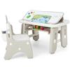 LIFEZEAL Tavolino e Sedia per Bambini 1-12 Anni, Plastica, con Accessori, Tavolo con Lavagna Magnetica, Porta Libri, Contenitore, Altezza Regolabile, Sedia Forma di Coniglio, Multiattivita, Cameretta