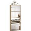 HOMCOM Scarpiera Salvaspazio Slim con Maniglia, per 12 Paia, Color Legno | 4 Ante a Ribalta a Specchio, Scarpiera Ingresso, Piano Superiore, Porta Scarpe, 63x17x146 cm,