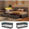 BRILVERDE Letto imbottito 90x200 con LED/USB, Letto singolo con cassetto, Divano letto, letto giorno, letto per ragazzi con rete a doghe, Senza materasso（Lino,90 x 200cm)