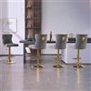 KHISCHMO Set di 4 Sgabelli da Bar in Velluto, Girevoli a 360° e Regolabili in Altezza, con Schienale Ergonomico, Poggiapiedi e Anello Decorativo Testa di Leone, per Isola Cucina e Home Bar, Grigio/Oro