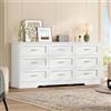 SLINEMO Comò con 9 Cassetti Bianco, 145cm di Larghezza Armadio Contenitore Multifunzione, Credenza con Maniglie Metalliche & Guide per Camera Soggiorno Cucina, utilizzabile come Mobile TV, 145x35x75cm