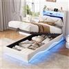 BRILVERDE Letto imbottito 90x200 con Contenitore, Letto singolo con USB e LED, Letto matrimoniale, Funzionale con testiera imbottita spessa, Struttura letto con rete a doghe, Velluto (Beige, 90 x 200 cm)