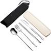 VANRA Set di 4 Utensili da Viaggio Portatili con Custodia 18/10 Set di Posate Riutilizzabili in Acciaio Inox con Forchetta Cucchiaio Coltello Bacchette per Pranzo, Campeggio, Lavoro(nero argento)