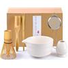 VIBINHO Matcha Kit, Matcha Set da 6 Pezzi con Frusta, Ciotola, Filtro, 2 Cucchiaio e Supporto in Ceramica, Set Matcha Ideale per la Preparazione del Tè Matcha (Bianco Puro)