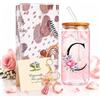 panemy Regalo Donna Personalizzato, Bicchiere con Lettera e Cannuccia, C | Set regalo con bicchiere in vetro, coperchio, cannuccia, portachiavi con iniziale, biglietto e confezione regalo.