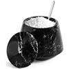 EARTHEN CRAFTS Saliera in marmo con coperchio e cucchiaio, Nero, 10,2 cm | Barattolo del sale in marmo fatto a mano con coperchio e cucchiaino, contenitore per sale e spezie in pietra, decoro cucina