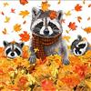 PPD 20 tovaglioli procioni giocano in autunno, animali, foglie autunnali, foglie autunnali, inverno, decorazione da tavolo, decoupage, tecnica dei tovaglioli 33 x 33 cm