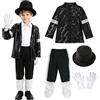 Generico 7 Pcs per Costume Halloween Star Giacca con Paillettes Pantaloni Cappello Guanti Travestimento Anni '80/'90 per Spettacoli Scena Feste Travestimento Danza e balletto Esibizione