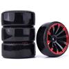KEEDA 4 Pezzi di Pneumatici Dure e Ruote in Plastica a 10 Razze per 1/10 HSP Tamiya HPI Kyosho RC Drift Car Auto da Gara (Nero & Rosso)
