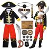 VICTERR Costume Pirata Bambino, 17 Pezzi Costume Cosplay Pirata Accessori Set con Bussola, Mappa, Telescopio e Spade Gonfiabili, Bambino Costume di Pirata per Carnevale Halloween Festa di Compleanno, 3-8 Anni