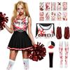 Moerstar Costume Cheerleader Zombie Bambina Donna, Vestito Cheerleader Halloween Set con Pompon Calzini Tatuaggi Trucco Viso, Vestito Zombie Bambina per Halloween Carnivale