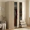 Dmora - Guardaroba 3 ante Cimone, Mobile appendiabiti per camera da letto, Armadio 3 cassetti, 121x52h184 cm, Rovere
